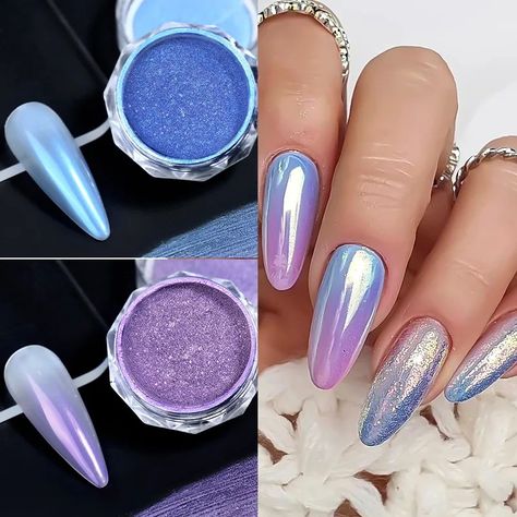 Smarter Shopping, Better Living! Aliexpress.com Mirror Effect Nails, Neon Mirror, Mirror Nails Powder, Sky Blue Nails, Pearl Nail Art, Aurora Nails, Chrome Nail Powder, Mirror Nails, Nail Shimmer