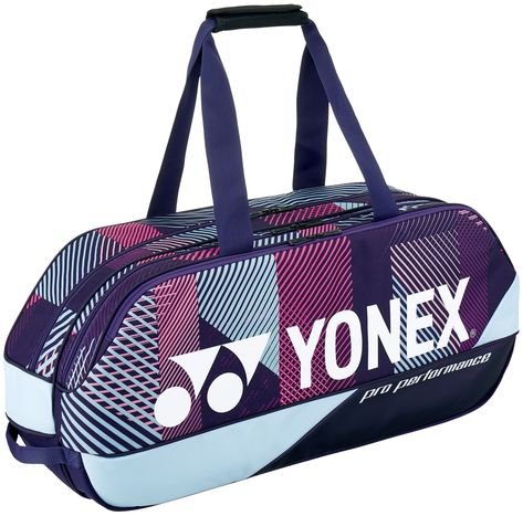 The Yonex Pro Tournament Tennis Bag (Grape) is designed to keep you equipped and well prepared for competition. The bag is centered around two large main compartments that can hold up to 6 racquets total. A large outer accessory pocket keeps smaller items organized and easy to get to. The extra-large padded grab handles can be used to sling the bag over your shoulder for easy travel. Features:Shoe PocketDimensions: 29.5 x 7.5 x 13 in (75 x 19 x 33 cm)Holds up to 6 racquets The Yonex Pro Tournament Tennis Bag has extra-long padded grab handles secured by Velcro. Indoor Tennis, Tennis Tote, Tennis Backpack, Tennis Outfit Women, Tennis Gear, Tennis Bags, Tennis Bag, Tennis Racquets, Tennis Gifts