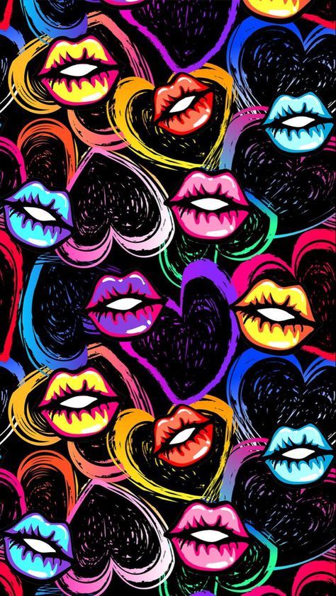 Lips, Black, Lip Wallpaper, Colorful Heart, Pattern, Color