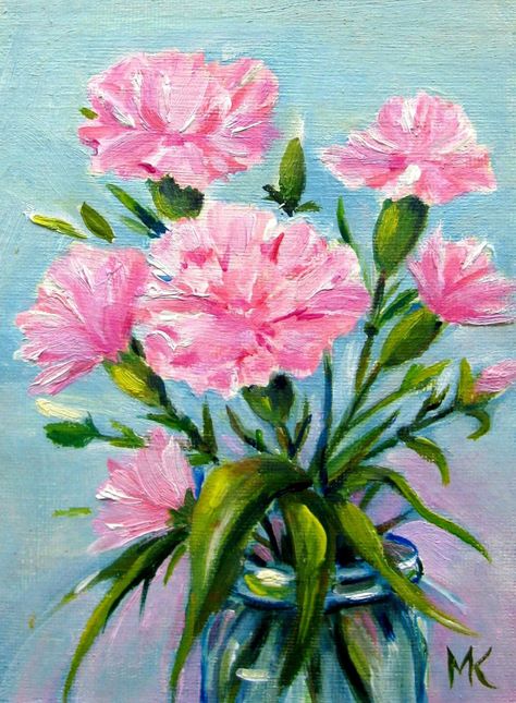 Carnations How To Paint Carnations Acrylic, How To Paint A Carnation, Painting Carnations Acrylic, Carnations Painting, Realistic Flower Painting, Carnation Painting Acrylic, Painted Carnations, Carnation Painting, Painting Carnations