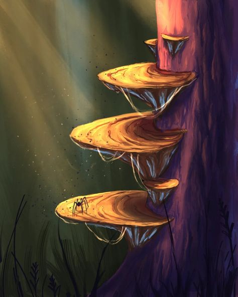 Tree And Mushroom Drawing, Tree With Mushrooms Drawing, Forest And Mushroom Drawing, Mushrooms On Trees Drawing, Mushroom On Tree Painting, Mushroom Forest Painting Acrylic, Magical Mushroom Art, Mushroom On Tree Drawing, Mushroom Tree Drawing