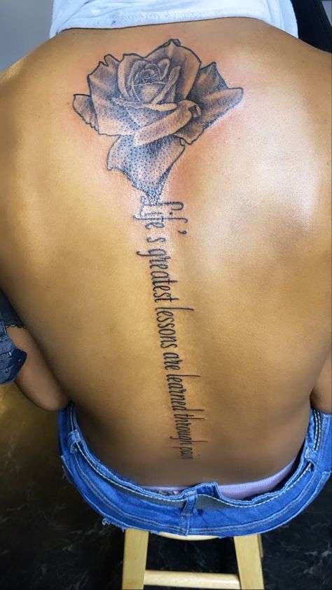 Meaningful Tattoos For Women Back, Pain Is Temporary Tat, Cute Spine Tattoos For Black Women, Pain Tatoos Ideas, Dope Back Tattoos For Women, Tattoos For Black Women, Small Dope Tattoos, Baddie Spine Tattoo, Lower Back Tattoo