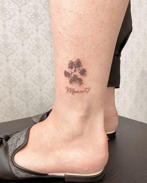 Childhood Pet Tattoo, Fine Line Paw Print Tattoo, Pet Paw Print Tattoo, Filter Tattoo, Pet Memorial Tattoo, Animal Tattoos For Women, Lucky Tattoo, Ink Photography, Dog Memorial Tattoos