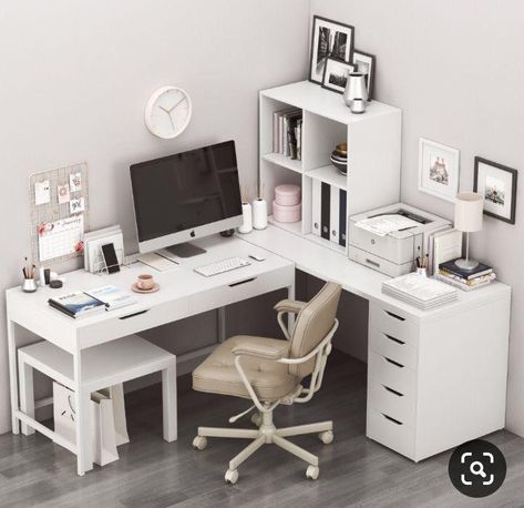 Study Table Designs, White Desk, Study Room Decor, Teen Bedroom Decor, Room Design Bedroom, Home Office Setup, Home Office Space, Room Inspiration Bedroom, Room Ideas Bedroom