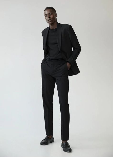 Black Trousers Outfit Man, Black Blazer Outfit Men, Black Smart Casual, Casual Wedding Suit, Black Trousers Outfit, Trousers Outfit Men, Black Men Suits, All Black Suit, Black Blazer Outfit