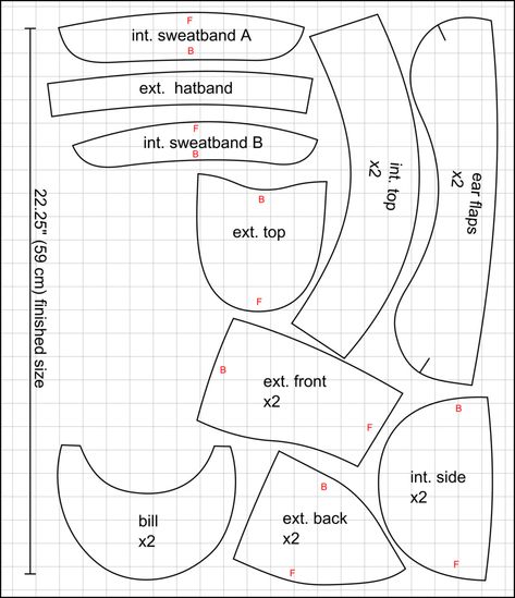 pieces to scale with each other with 1-inch squares from size 59 swedish field cap Couture, Welding Cap Pattern, Welding Hats, Pola Topi, Welder Cap, Welding Cap, Doll Shoe Patterns, Welding Caps, Hat Patterns Free