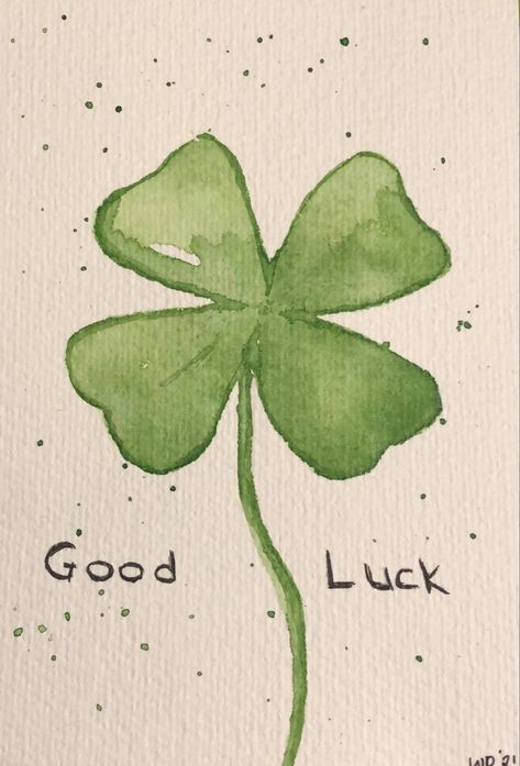 Good Luck Watercolor Card, Simple Painting Ideas Watercolour, Aesthetic Watercolor Art Easy, Four Leaf Clover Drawing, Clover Drawing, Clover Painting, Random Pokemon, Good Luck Clover, Leaves Doodle