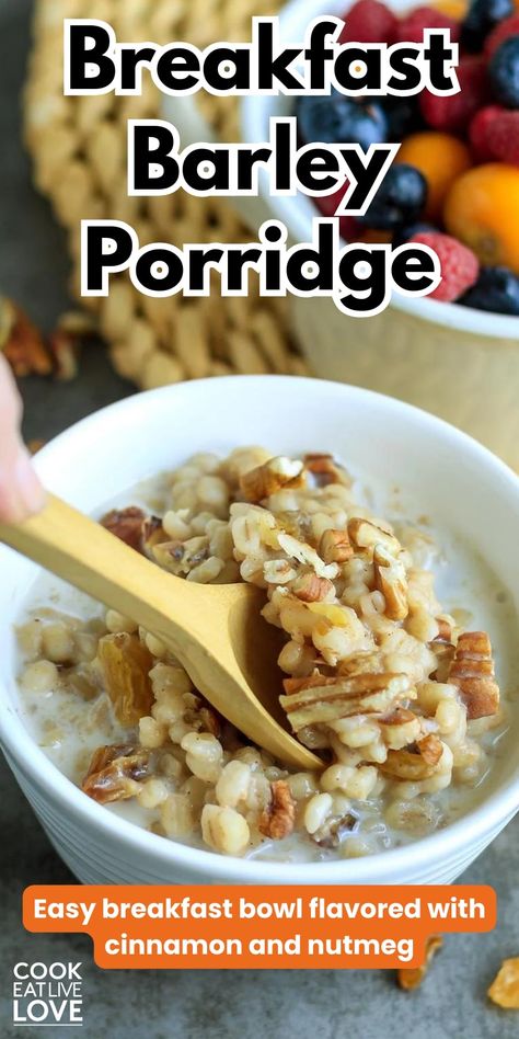 Looking for a healthy delicious breakfast? Try my breakfast Barley Porridge! This recipe is a healthy breakfast idea that offers a tasty alternative to oatmeal. It's an excellent choice for anyone seeking a hot, comforting, and nutritious morning breakfast. Make ahead and prep a week's worth of breakfasts, giving you a healthy and satisfying hot breakfast for each day. Enjoy the goodness of barley in this delicious breakfast recipe! #healthybreakfastidea Breakfast Barley Recipe, Breakfast Barley, Barley Recipe Healthy, Barley Breakfast, Easy Breakfast Bowls, Barley Porridge, Breakfast Cereal Recipes, Healthy Delicious Breakfast, Hot Breakfast Cereal