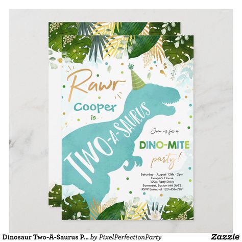 Dinosaur Two-A-Saurus Party Dinosaur 2nd Birthday Invitation Dino Birthday Invitations, Third Birthday Invitations, Party Dinosaur, Dinosaur Invitations, Dinosaur Themed Birthday Party, Dinosaur Birthday Invitations, Dinosaur First Birthday, 2nd Birthday Invitations, Dino Birthday