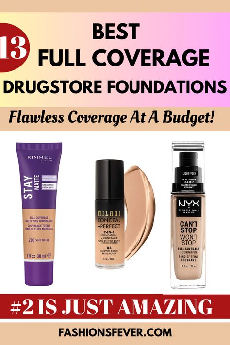 The best foundations ever that provides full coverage that stays all day without making the skin appear cakey and all available at drugstore at affordable prices. Check out the best makeup foundation here. #bestfoundations #drugstorefoundations #drugstoremakeup #foundation Best Medium Coverage Foundation, Best Makeup Foundation, Elf Flawless Finish Foundation, Full Coverage Drugstore Foundation, Best Drugstore Foundation, Best Foundations, Lightweight Foundation, Drugstore Foundation, Best Drugstore Makeup