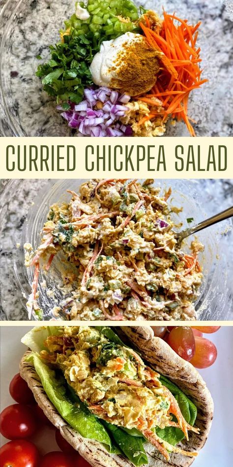 Curried Chickpea Salad, Sandwich Spread Recipes, Curry Salad, Chickpea Sandwich, Chickpea Salad Recipe, Vegan Chickpea Curry, Chickpea Salad Sandwich, Tofu Salad, Homemade Coleslaw