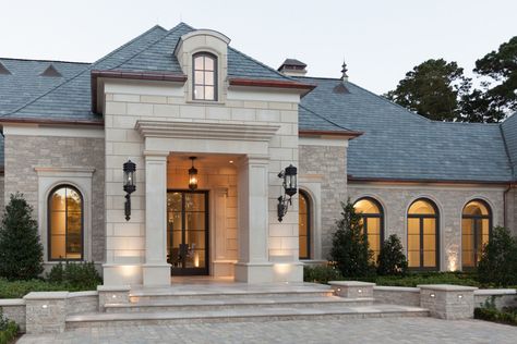 Lufkin, Texas - Mediterranean - Exterior - Houston - by Solara Custom Doors & Lighting | Houzz Modern French Country Exterior, Rounded Windows, French Country Exterior, Mediterranean Exterior, Classical House, Modern French Country, Classic House Exterior, Casas Coloniales, Mediterranean Homes