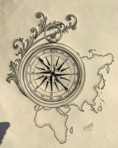 Around the world by SpleenArt.deviantart.com on @deviantART Compass Drawing, Compass Art, Compass Tattoo Design, Kunst Tattoos, Map Tattoos, Nautical Tattoo, Geniale Tattoos, A Compass, Scroll Work