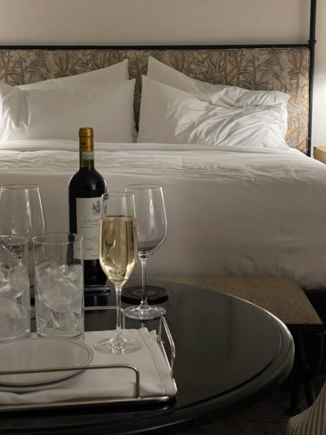 Champagne In Bed Aesthetic, Champagne Hotel Room, Luxury Hotel Suite Aesthetic, Hotel Date Aesthetic, Hotel Management Hospitality Aesthetic, Luxury Facial Aesthetic, Couple Hotel Room Aesthetic, Room Service Aesthetic Hotel, Hotel Room Astethic