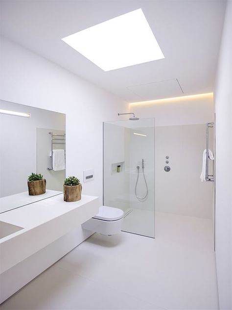 All White Bathroom, Modern White Bathroom, White Bathroom Designs, Floor Cabinet, Bathroom Remodel Shower, Bathroom Design Luxury, Bathroom Decoration, Bathroom Layout, Minimalist Bathroom