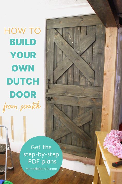 Add privacy to any room, with a side of farmhouse style, with this DIY Dutch door. The bottom of the split wooden door acts as a baby gate, and the top gives you the option of additional privacy. #remodelaholic #buildingplan #beginnerbuilding Diy Split Door, Diy Dutch Door, Dutch Door Interior, Dutch Doors Diy, Barn Door Baby Gate, Dutch Doors Exterior, Split Door, Pantry Renovation, Diy Interior Doors