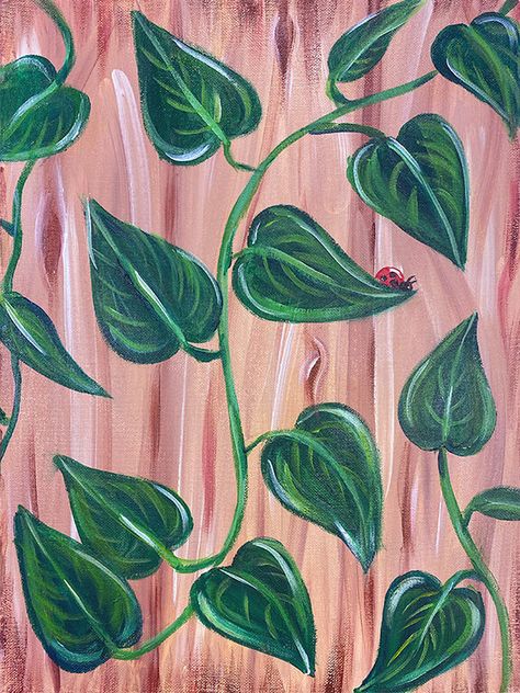 Vine Wall Art, Vine And Flower Painting, Flowers On Vines Painting, Flowers And Vines Painting, Painted Vines And Flowers, Vine Painting On Wall, Pothos Plant Drawing, Painted Vines On Wall, Painting Vines And Flowers Easy