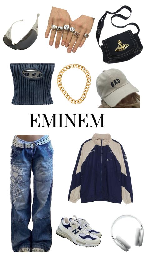 Eminem, rapper, outfit, fashion, baggy, swaggy, swag, nike, jewlery, clothes, inspo, inspiration, fashionboard, board Rappers Clothing, Eminem Girls, Rapper Outfit, Eminem Rapper, Outfits 2000s Style, Eminem Style, 2000s Fashion Inspiration, Fashion Baggy, 2000s Outfit