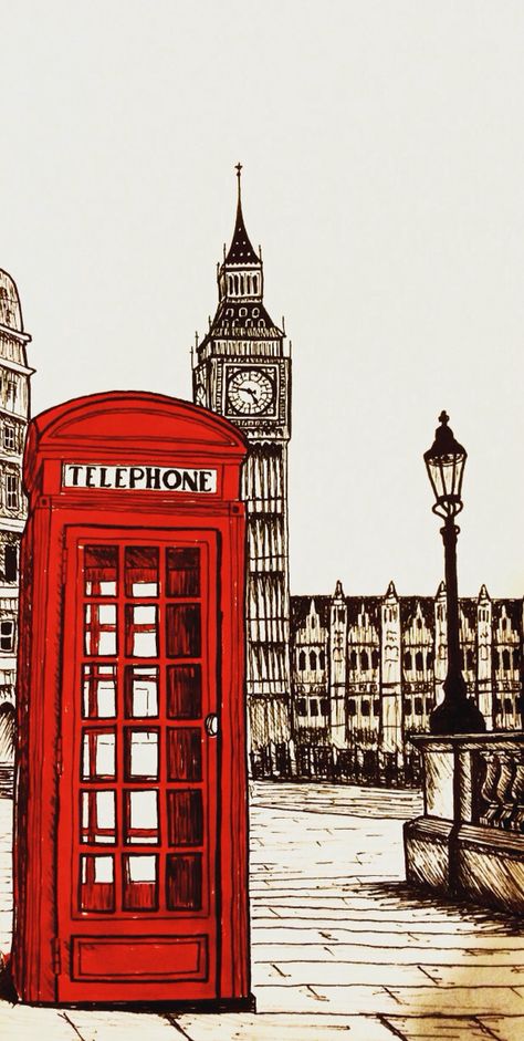 London's Big Ben More More London Drawing, Red Phone Booth, London Painting, London Wallpaper, Big Ben London, Architecture Drawing Art, Phone Booth, Urban Sketching, Clock Tower