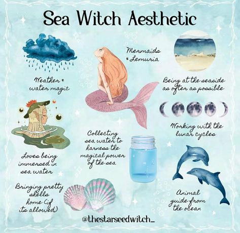 Mermaid Witch Aesthetic, Witchy Practices, Sea Witch Aesthetic, Sea Witchcraft, Ocean Witch, Witch Types, Magickal Tips, Weather Witch, Mermaid Spells