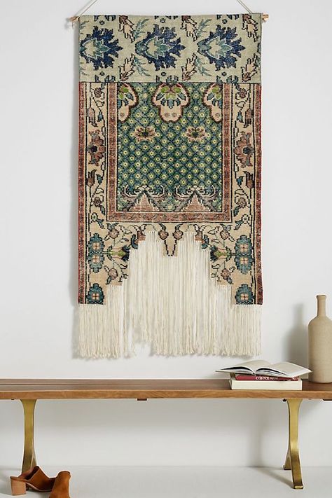 Drew Barrymore Shared on Instagram Her Brilliant Hack for Hiding a TV Rug Hanging, Eclectic Homes, Boho Style Bedroom, Rug Wall Hanging, Types Of Curtains, Wall Rug, Handmade Wall Hanging, Country House Decor, Mirror Wall Art