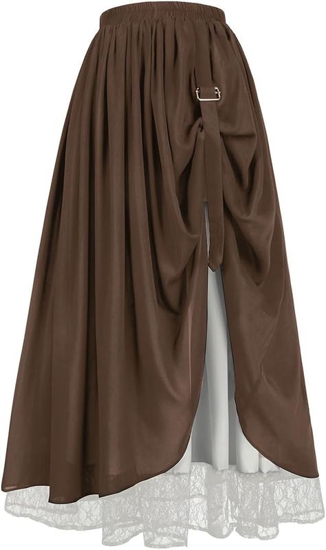 Amazon.com: Mingyuezai Women's Renaissance Skirt Victorian Peasant Double-Layer Maxi Long Skirt(2022015BN,L) : Clothing, Shoes & Jewelry Ren Fair Skirt, Brown Peasant Skirt Outfit, Tavern Wench Skirt, 1800s Skirt, Peasant Skirt Outfit, Ren Faire Skirt Hikes, Mother Spore, Ren Faire Layered Skirt, Long Layered Skirt