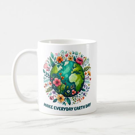 Embrace the spirit of sustainability with our "Make Everyday Earth Day" Floral Planet Coffee Mug. This beautifully designed mug features a delicate floral illustration forming a vibrant, blooming planet, reminding us all to cherish and protect our Earth daily.

The soothing pastel tones and intricate floral details create a calming and inspiring visual, perfect for your morning coffee or tea. The uplifting message encourages mindfulness and eco-consciousness, making it an ideal choice for nature Custom Gift Ideas, Floral Illustration, Our Earth, Uplifting Messages, Mug Design, Floral Illustrations, Heartfelt Gifts, Memorable Moments, Earth Day