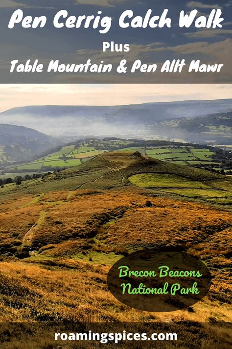 Looking for a hefty hike in the Black Mountains of Wales? Why not try the Pen Cerrig Calch walk from Crickhowell, taking in the peaks of Table Mountain, Pen Cerrig Calch, and Pen Allt Mawr. Enjoy spectacular, wide-ranging views of Sugarloaf, Pen y Fan, and Waun Fach among others, on this 18 km epic. #pencerrigcalchwalk #pencerrigcalch #tablemountain #crughywel #penalltmawr #blackmountains #crickhowell #breconbeaconsnationalpark #roamingspices Cumberland Mountain State Park, Hawk Mountain Pennsylvania, Pikes Peak Hill Climb, Hiking Adventures, Carpathian Mountains, Brecon Beacons, Hiking National Parks, Table Mountain, Hiking Destinations