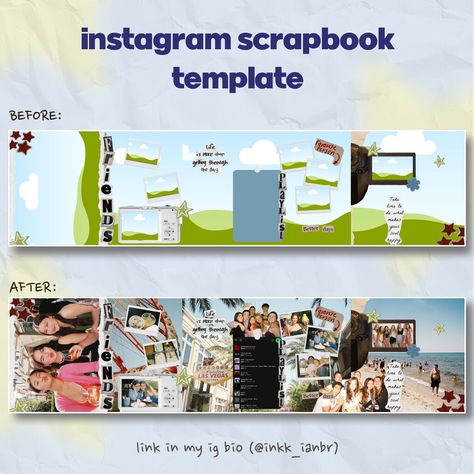 aesthetic digital scrapbook template for sale! Scrapbook Ideas For Instagram, Instagram Scrapbook Template, Ig Digital Scrapbook Template, Free Scrapbook Templates, Aesthetic Scrapbook Template, Photobook Layout Templates, Online Scrapbook Ideas, Digital Scrapbook Template, Collage Layout Templates