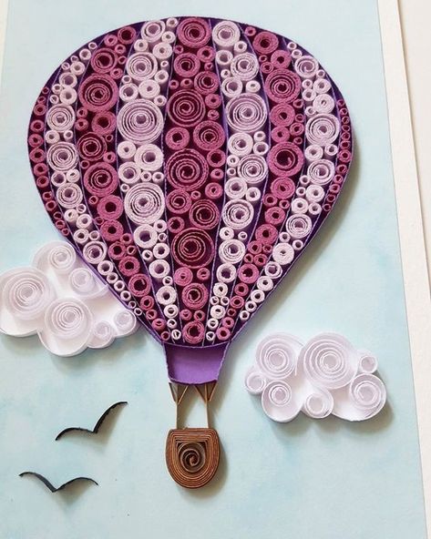 Hot Air Balloon Card Birthday Card Balloon Anniversary Card Hot Air Balloon Card, Quiling Paper Art, Motif Mandala Crochet, Hot Air Balloon Paper, Diy Quilling Crafts, Balloon Card, Paper Quilling Tutorial, Paper Quilling For Beginners, Quilling Work