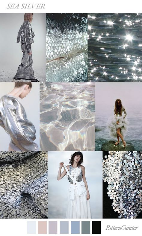 FASHION VIGNETTE: TRENDS // PATTERN CURATOR - SEA SILVER . SS 2018 Scandi Interior Design, Pattern Curator, Pinterest Trends, Mood Board Inspiration, Mood Board Fashion, Blog Design, Color Stories, Pantone Color, Fashion Colours