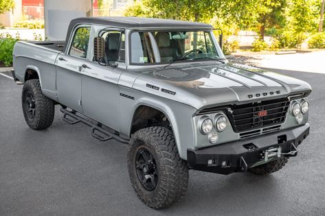 The beautiful 1964 Dodge Power Wagon Crew Cab Sweptline pickup is not what you think! Originally built in September 1963, the body was completely overhauled in 2016 and placed upon a shortened 2006 Dodge Ram 2500 Mega Cab 4x4 (DH) by ICON in Los Angeles, California before being sent to LaBrecque Autocraft of East Windsor, Connecticut to be completed. Ram 2500 Mega Cab, Dodge Ram Power Wagon, Power Wagon For Sale, Baja Trucks, Dodge Brothers, Old Dodge Trucks, Keith Moon, Dodge Pickup, New Sports Cars