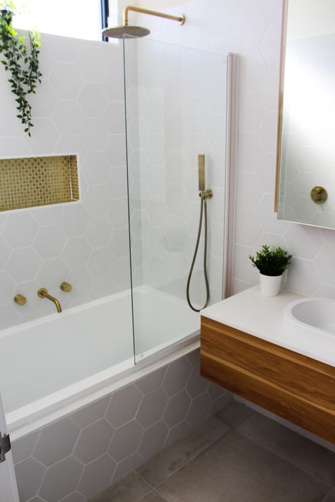 Gold Tapware, Shower Bath Combo, Washroom Ideas, Shower Sauna, Freestanding Bath With Shower, Brass Tapware, Freestanding Baths, Cottage Style Bathrooms, Homes Architecture