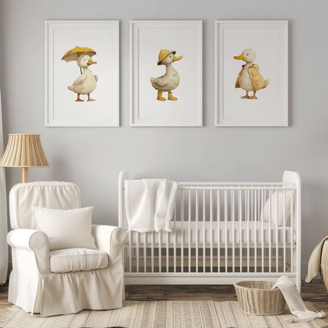 NEW white ducks in yellow rain gear printable wall art. These adorable prints are an afforadable addition to your nursery, playroom, bathroom or mudroom. Now available at whiteduckprints.etsy.com ✅️ Follow @whiteduckprints for children's room inspiration #whiteducks #nurserywallart #nurseryroomideas #nurseryideas #nurseryroominspo #nurserydecor #nurseryinspiration #nurseryart #playroomideas #playroomdecor #bathroomdecor #bathroomart #mudroomideas Duck Inspired Nursery, Ducky Nursery Theme, Rubber Duck Nursery Theme, Girl Duck Nursery, Yellow Duck Nursery Theme, Duck Theme Nursery, Rubber Ducky Nursery, Duck Nursery Theme, Duck Themed Nursery