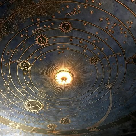 Space Aesthetic Decor, Astronomy Ceiling, Painted Ceiling Mural, Astronomy Room Decor, Celestial Room Aesthetic, Constellation Ceiling, Wizard Decor, Celestial Ceiling, Celestial Bedroom