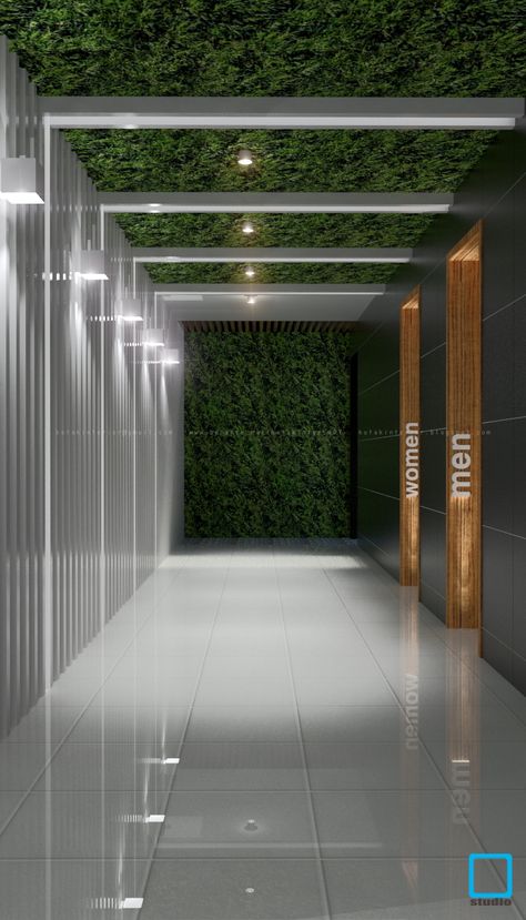 Rest Room Ideas, Restroom Architecture, Commercial Bathroom Designs, Restrooms Signage, Wc Sign, Gym Design Interior, Public Toilet, Corridor Design, Wall Toilet