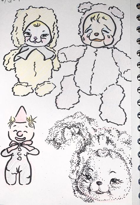 #vintagedoll #rushton #rushtondoll #vintagedrawing #sketch #sketchbook #sketchoftheday #drawing #drawthisinyourstyle #stuffedanimals #plush #plushdoll Doll Sketches, Rushton Dolls, Sketch, Dolls, Drawings