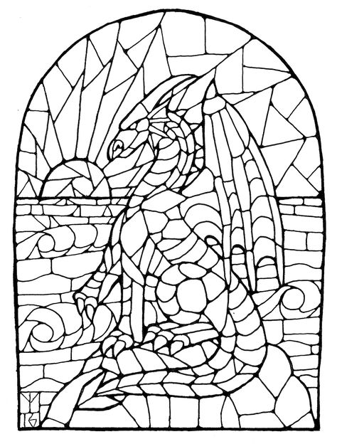 stained glass dragon | Inktober 13 (stained glass dragon) — Weasyl Coloring Pages Dragon, Stained Glass Coloring Pages, Medieval Stained Glass, L'art Du Vitrail, Stained Glass Patterns Free, Dragon Coloring Page, Stained Glass Diy, Stained Glass Designs, Faux Stained Glass