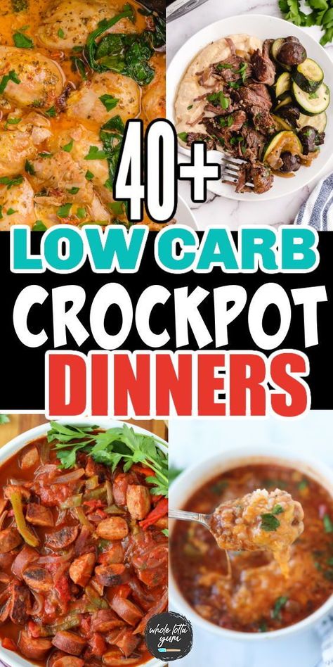 40 quick and easy low carb crock pot recipes including chicken dinners, soups, casseroles, beef, and more in your pressure cooker. You'll love these healthy crockpot meals with clean eating ingredients. Keto Pork Chops In The Crock Pot, Low Carb Meal Ideas For Dinner, Crockpot Meals For Diabetics Crock Pot Recipes, Clean Eating Recipes For Dinner Crockpot, Easy Low Carb Recipes Crockpot, Low Carb Crockpot Meals Slow Cooker, Supper Ideas Low Carb, Easy Crockpot Recipes Keto, Keto Crock Pot Dinners