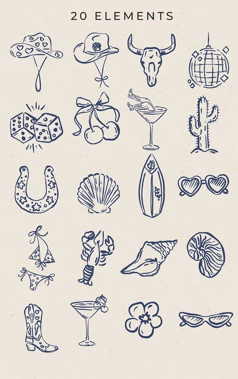 Cowgirl Coastal Bachelorette Clipart, Hand Drawn Whimsical Doodle Illustration, Hen Invite Template, Western Beach Party in SVG - Etsy Coastal Art Print, Beach Hens Party, Coastal Cowgirl Painting Ideas, Coastal Cowgirl Stickers, Coastal Cowgirl Bride, Couples Beach Tattoos, Coastal Cowgirl Birthday Cake, Beach Elements Illustration, Coastal Cowgirl Tattoo Ideas