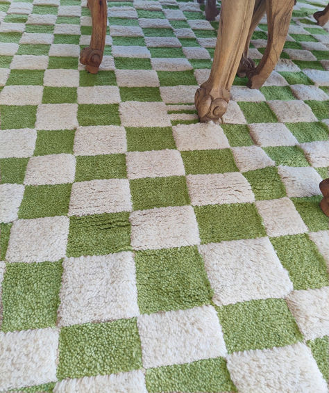 Moroccan Checkered Green Home Decor Area Rug, Wool Dhurrie, Floor Carpet Green And White Checkered Rug, Checkerd Rug, Checkered Rug Bedroom, Random Bedroom, Moroccan Hallway, Green Checkered Rug, Checker Rugs, Checkered Rugs, Dorm Rug