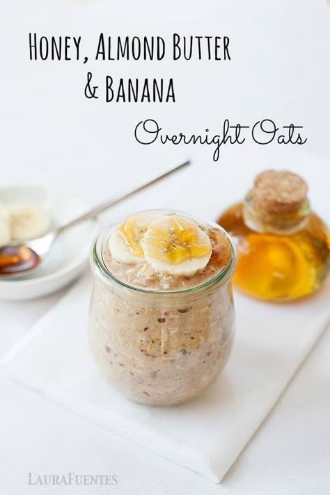 Honey, Almond Butter, and Banana Overnight Oats: Delicious Breakfast that's easy and sweet for busy mornings. Healthy oats recipes | breakfast ideas | honey overnight oats | almond butter overnight oats | oats recipes | oatmeal recipe ideas #breakfastideas #overnightoats #breakfast #recipes #honey #almondbutter #banana #bananas #oats #oatmeal #overnightoats Healthy Oats Recipes, Honey Overnight Oats, Almond Butter Overnight Oats, Almond Butter And Banana, Oats Recipes Breakfast, Healthy Oats, Menu Sarapan Sehat, Oat Recipes Healthy, Overnight Oats Recipe Healthy