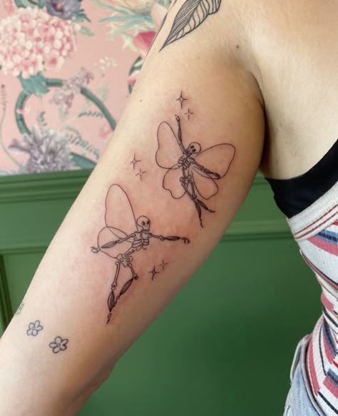 Skeleton With Wings Tattoo, Skeleton With Butterfly Wings, Skeleton Fairies, Gothic Fairy Tattoo, Fairies Tattoo, Fairy Wing Tattoos, Skeleton Fairy, Butterfly Wing Tattoo, Pixie Tattoo