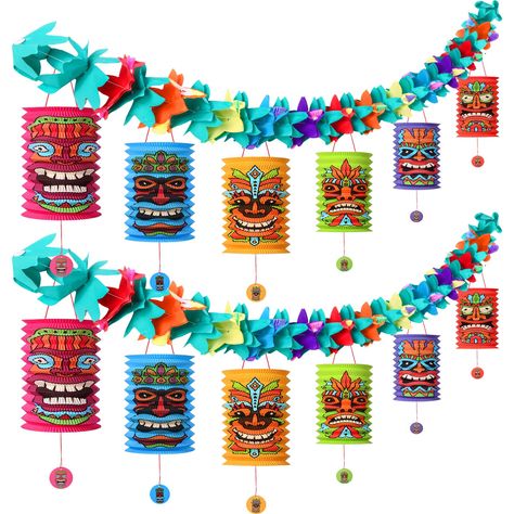 PRICES MAY VARY. Luau Hawaiian Decor Set: the package comes with 2 tropical flower lei garlands, and 12 hanging paper lanterns in 6 styles, each style has 2 pieces, our set provides what you need to decorate your space for a luau or tropical themed parties Warm Your Party Atmosphere: our luau party decorations feature vibrant colors and tiki tropical designs, 12 lanterns in 6 different tiki patterns with round hanging pendant tags on the bottom, this set is designed colorfully and creatively, wh Tropical Theme Decor, Tropical Birthday Decorations, Hanging Paper Flowers, Hawaiian Luau Party Decorations, Paper Flower Garlands, Luau Party Decorations, Hanging Paper Lanterns, Hawaiian Luau Party, Flower Lei