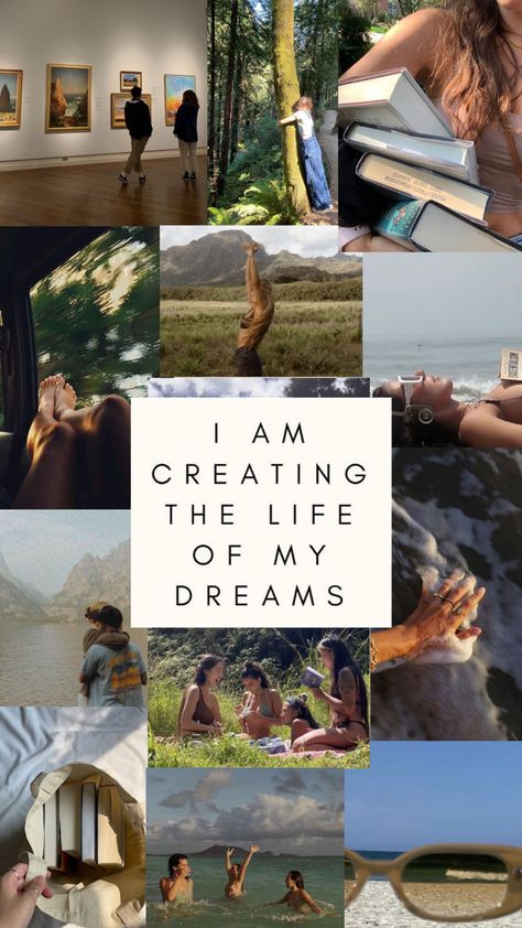 Creating the life of my dreams. Vision board collage. Life dream future Dream Collage Ideas Layout, Logos, Living The Life Of My Dreams, I Am Creating The Life Of My Dreams Wallpaper, Life Inspo Board, Pictures For Vision Board Dreams, I'm Creating The Life Of My Dreams, Homeschool Vision Board, Vision Board Dream Job