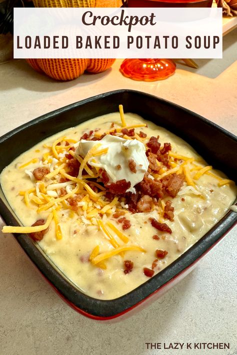 Crockpot Loaded Baked Potato Soup - The Lazy K Kitchen Loaded Baked Potato Soup Crockpot Hashbrown, Slow Cooker Ham And Potato Soup Easy Recipes, Crock Pot Loaded Baked Potato Soup Easy, Cream Potato Soup Crock Pot, Crockpot Potatoe Soup Recipe Best, Paula Deen's Crockpot Potato Soup, Lazy Potato Soup, Old Charlie's Potato Soup, Crockpot Cheesy Potato Soup With Frozen Potatoes