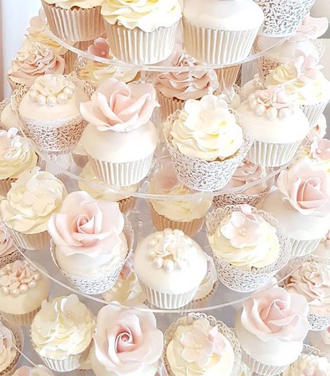 59 Pretty Cupcake Ideas for Wedding and Any Occasion : Three Flavour Cupcakes Fancy Wedding Cupcakes, Bridal Shower Cupcake Ideas Classy, Elegant Wedding Cupcakes, Bridal Shower Cupcake Ideas, Wedding Cupcakes Ideas, Pink Wedding Cupcakes, Muffins Decoration, Engagement Party Desserts, Bridal Cupcakes