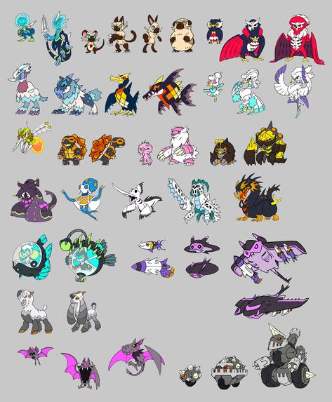 Fakemon Mega Dump by Darksilvania on DeviantArt Fakemon Ideas, Pokemon Fakemon, Pokemon Regions, Oc Pokemon, Pokemon Pokedex, Pokemon Fusion, Fantasy Monster, Pokemon Fan Art, Monster Design