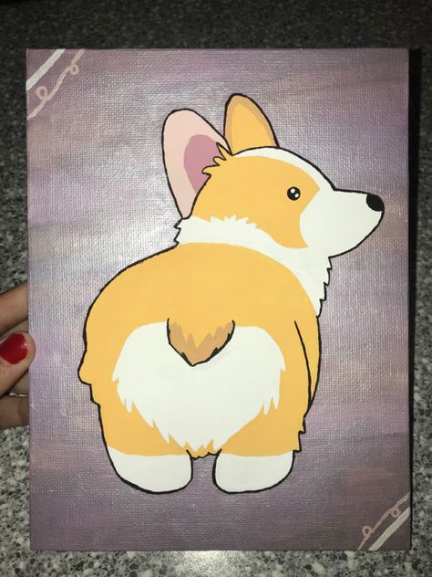 #corgi #painting #acrylic #easy #canvaswallart Corgi Canvas Painting, Easy Dog Canvas Painting, Dog Painting Ideas Easy, Dog Acrylic Painting Easy, Corgi Painting Easy, Puppy Painting Easy, Painting Ideas On Canvas Dog, Cute Dog Paintings Easy, Corgi Drawing Easy