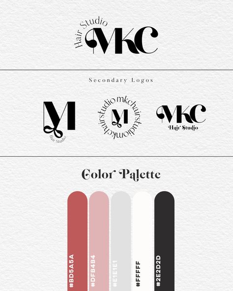 Logo design, color palette, moodboard and more for a hair salon/hairstylist/makeup artist! Tap on link to see full work. Makeup Brand Color Palette, Hairstylist Logo, Hair Salon Logo Design, Studio Color, Hair Logo Design, Makeup Artist Branding, Makeup Logo Design, Instagram Design Layout, Hair Salon Logos